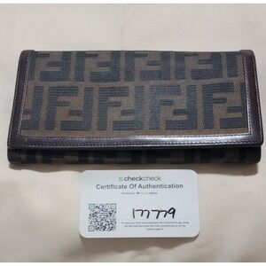 Fendi Zucca Canvas Long Continental Wallet Brown Black Monogram Vintage